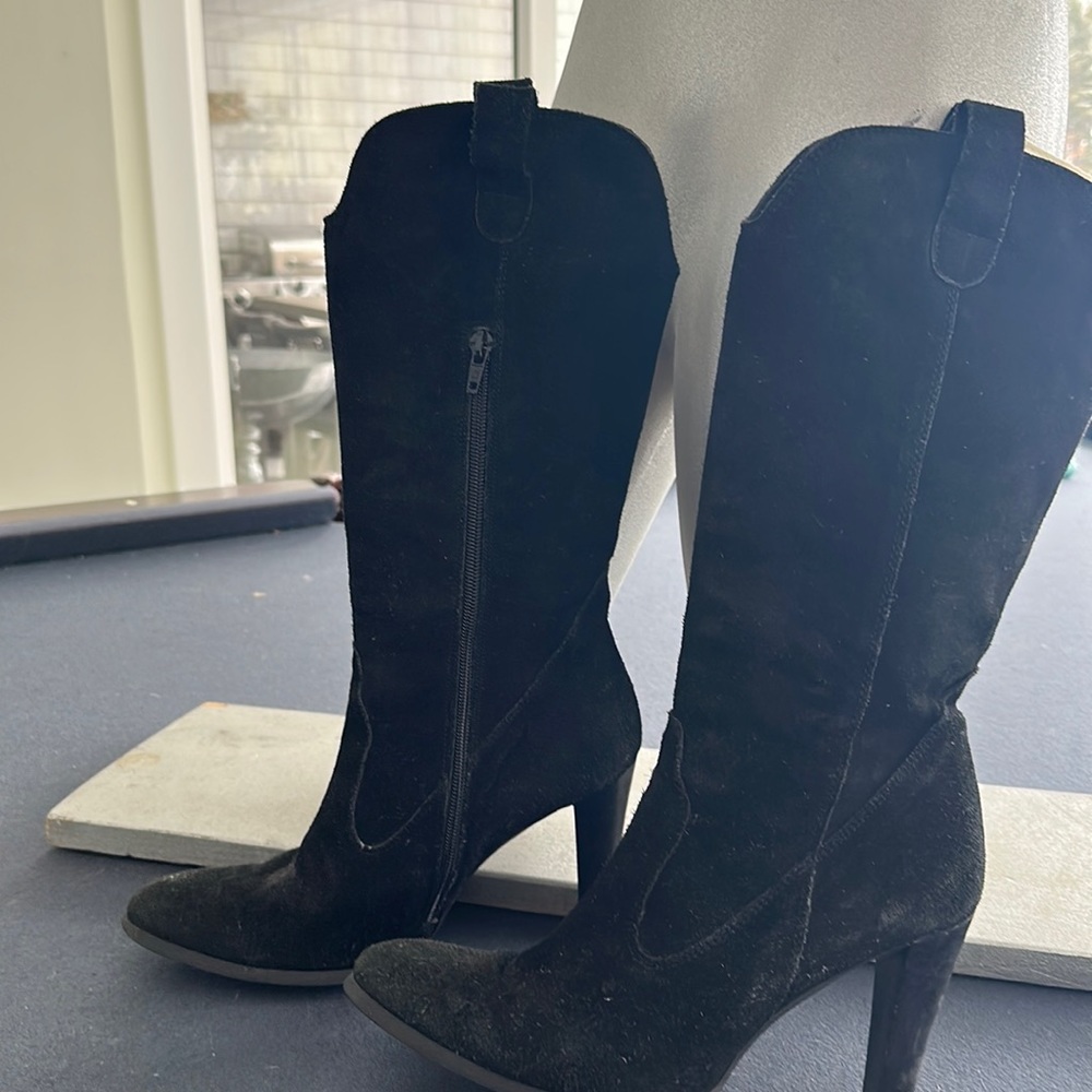 , suede, cowboy boots not sure but I think are Stuart Weitzman’s